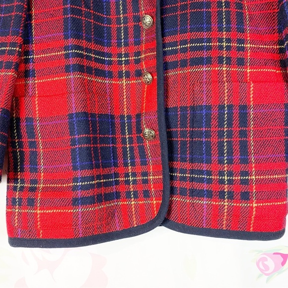Vintage Style Liz Claiborne Red Checkered Plaid Wool Blend Blazer Jacket 10P - Picture 4 of 14